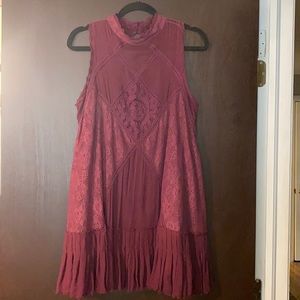 Free People Cranberry Lace & Ruffled top